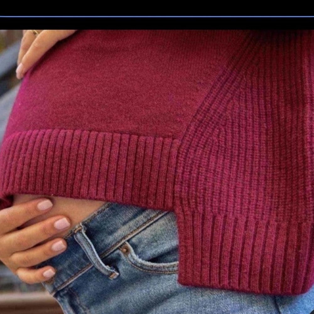 Hatch Baseball Sweater Burgundy Red Ribbed Knit High Low Crew Neck Pullover XS - Picture 3 of 9